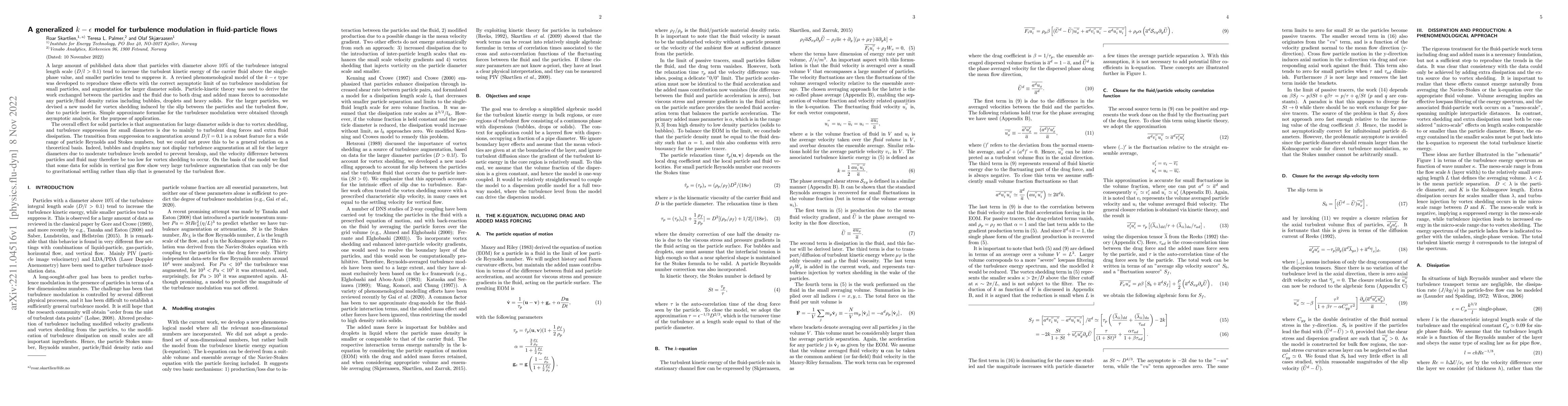 Thumbnail for A generalized k-epsilon model for turbulence modulation in
  fluid-particle flows