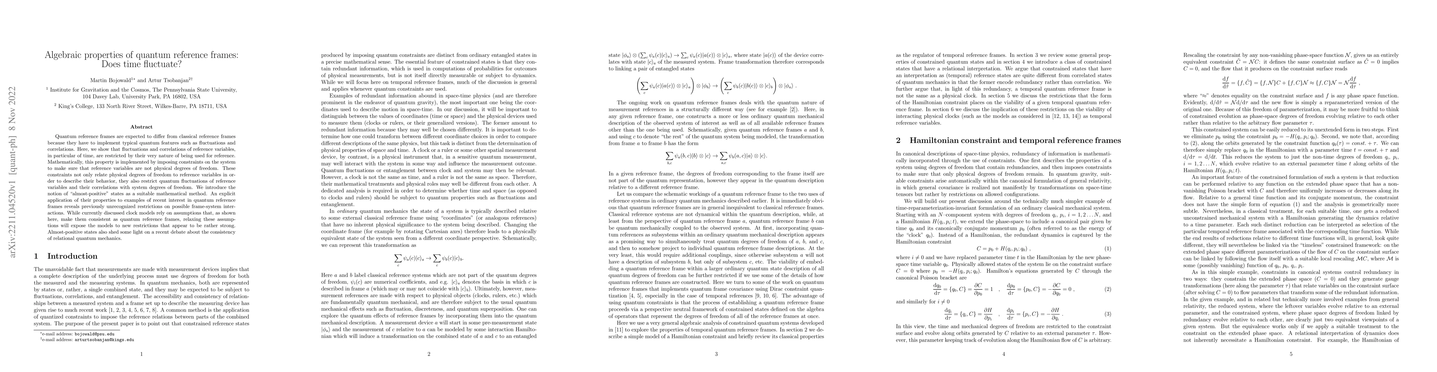 Thumbnail for Algebraic properties of quantum reference frames: Does time fluctuate?