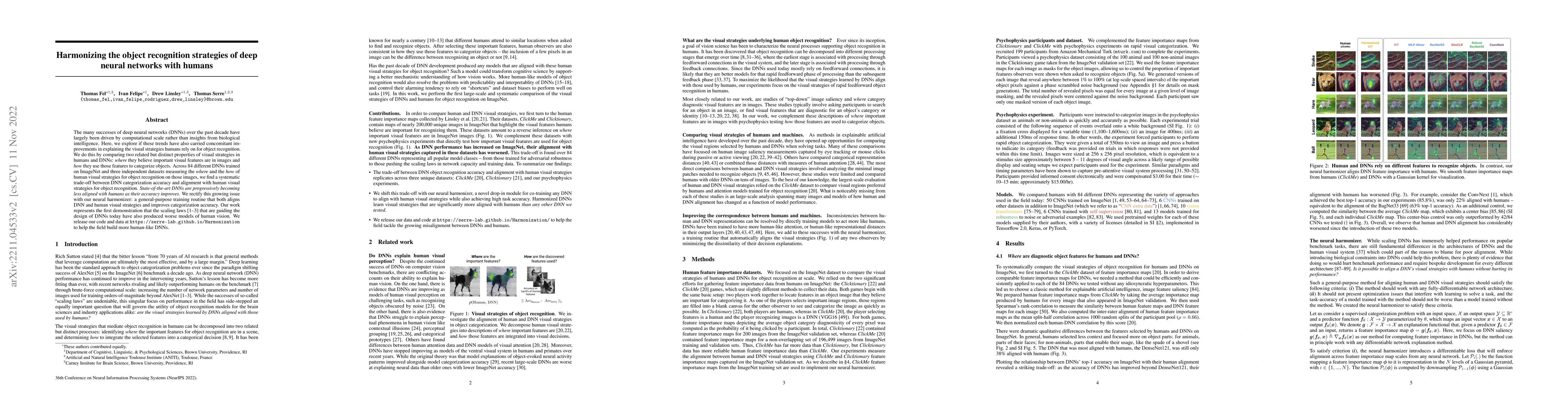 Thumbnail for Harmonizing the object recognition strategies of deep neural networks
  with humans