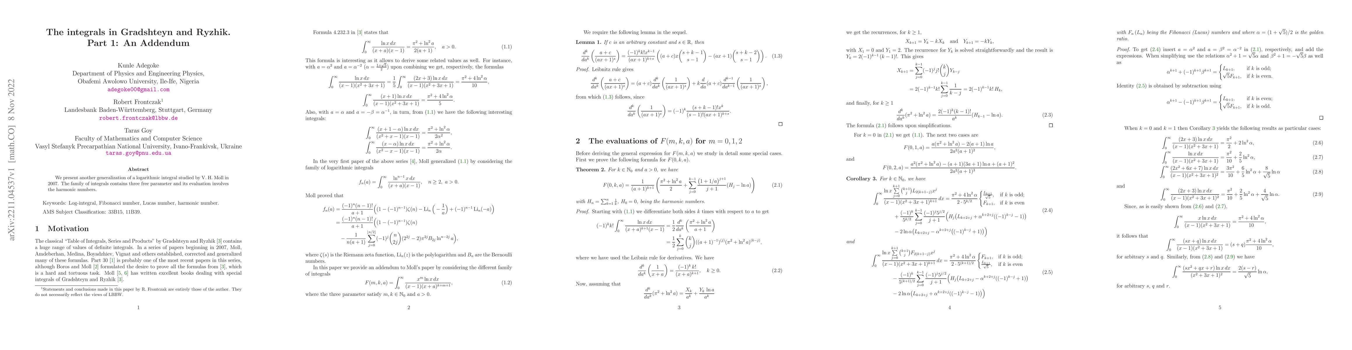 Thumbnail for The integrals in Gradshteyn and Ryzhik. Part 1: An Addendum