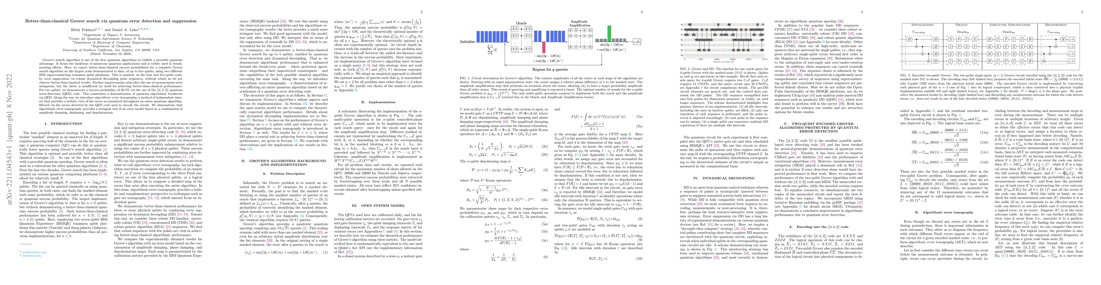 Thumbnail for Better-than-classical Grover search via quantum error detection and
  suppression