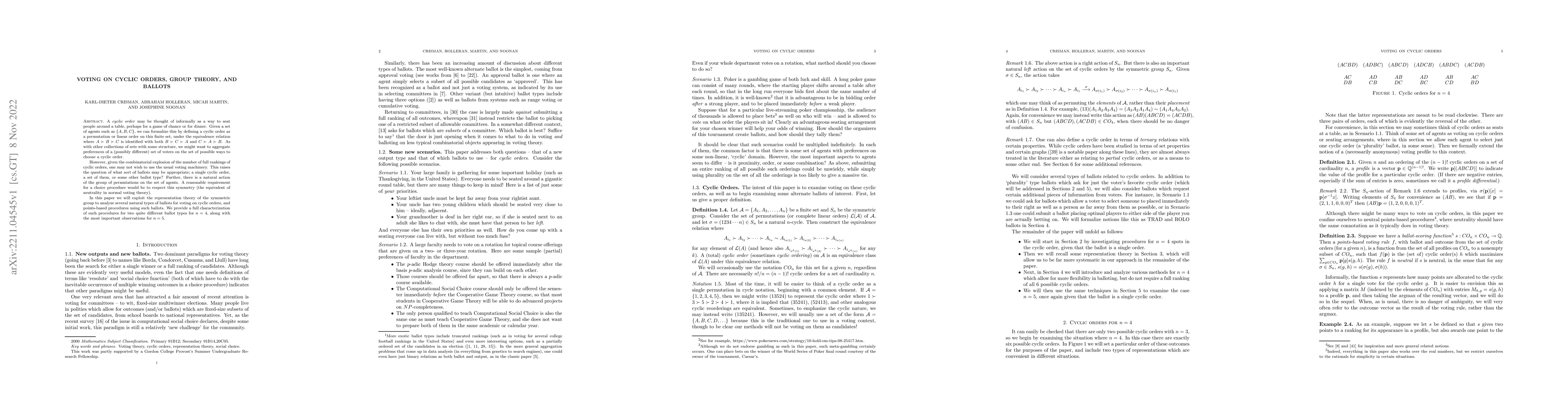 Thumbnail for Voting on Cyclic Orders, Group Theory, and Ballots