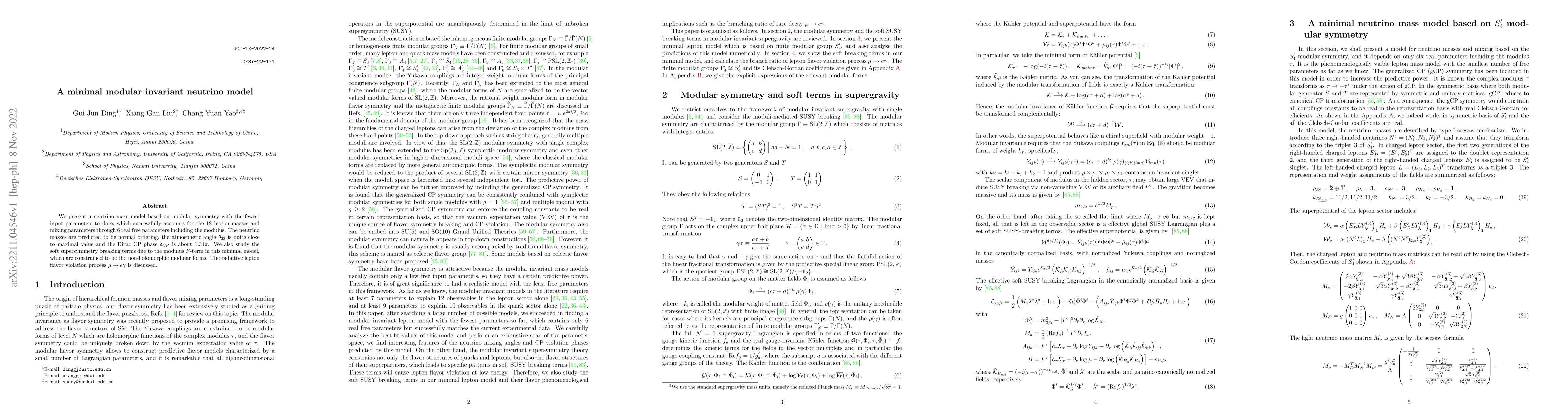 Thumbnail for A minimal modular invariant neutrino model
