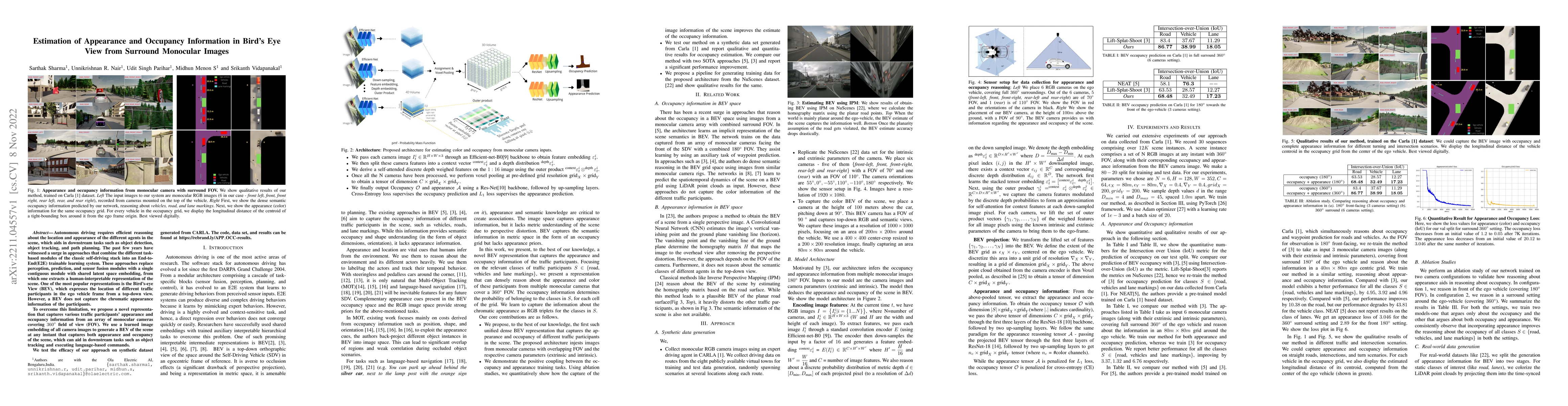 Thumbnail for Estimation of Appearance and Occupancy Information in Birds Eye View
  from Surround Monocular Images