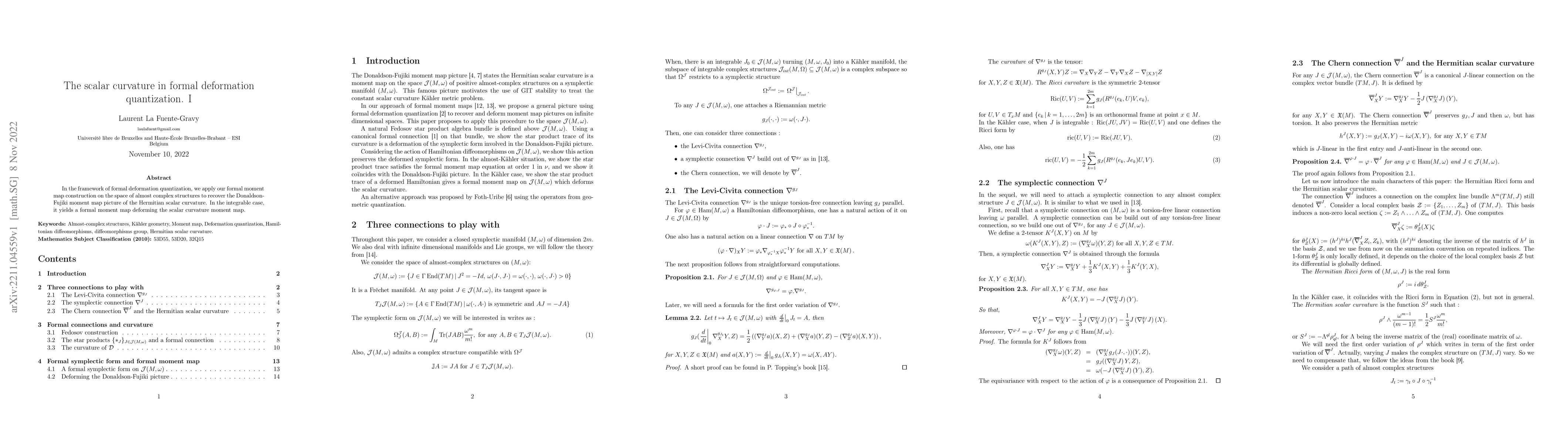 Thumbnail for The scalar curvature in formal deformation quantization. I