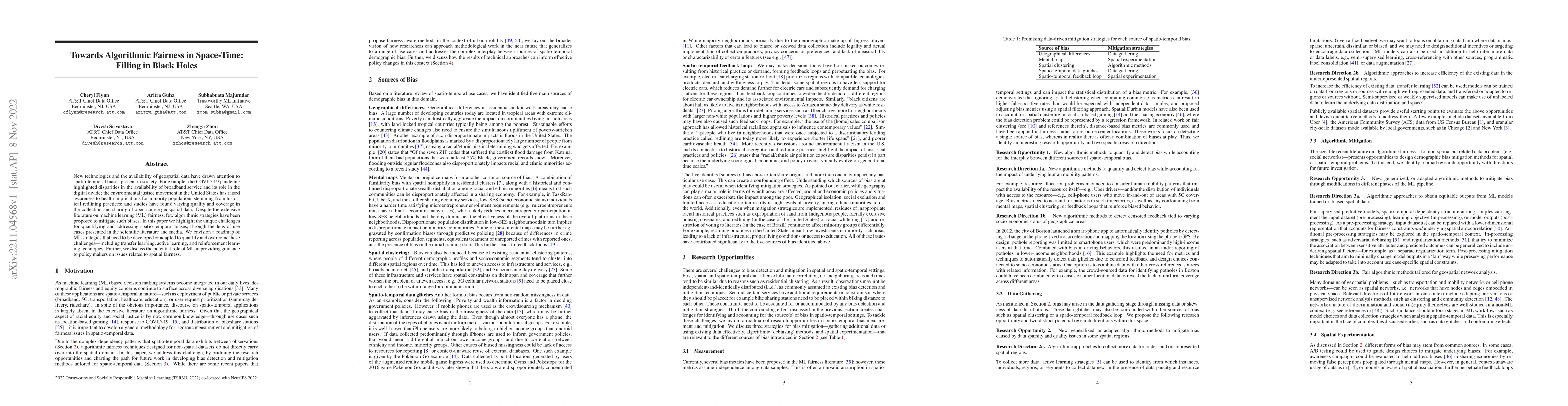 Thumbnail for Towards Algorithmic Fairness in Space-Time: Filling in Black Holes