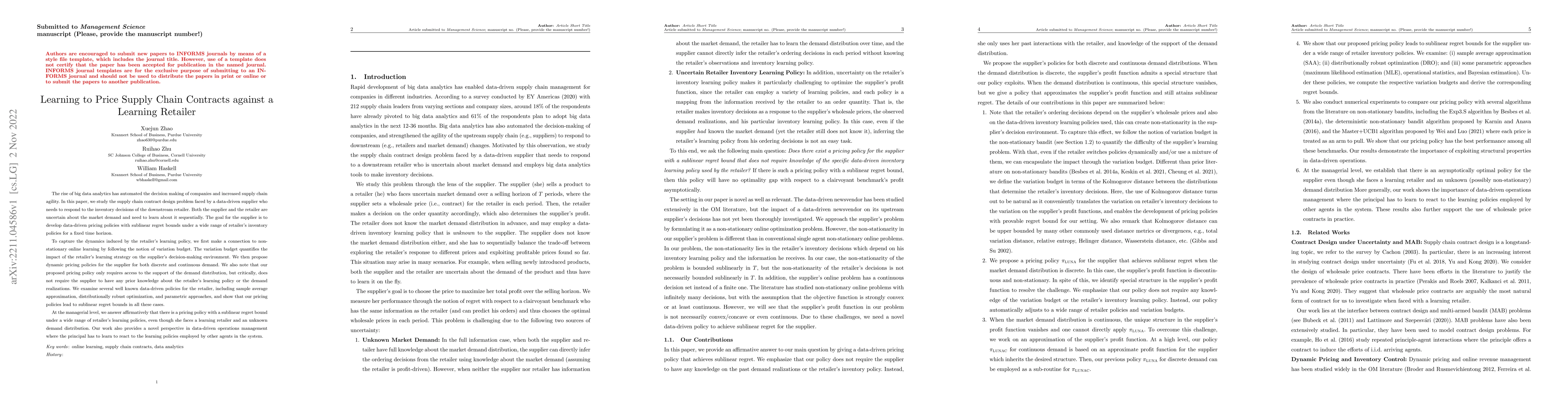 Thumbnail for Learning to Price Supply Chain Contracts against a Learning Retailer