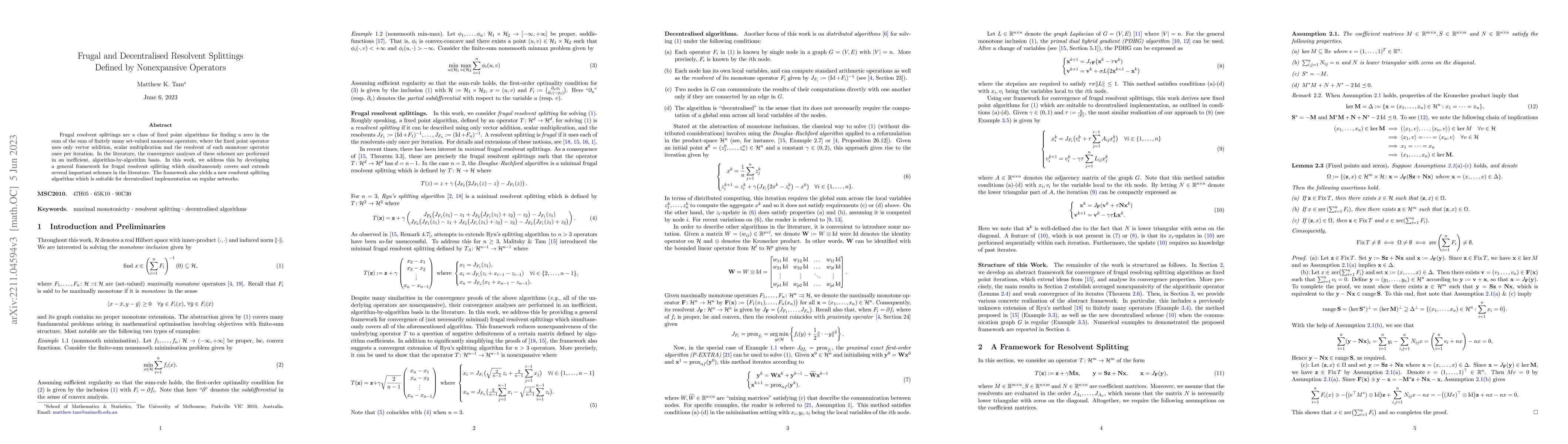 Thumbnail for Frugal and Decentralised Resolvent Splittings Defined by Nonexpansive
  Operators