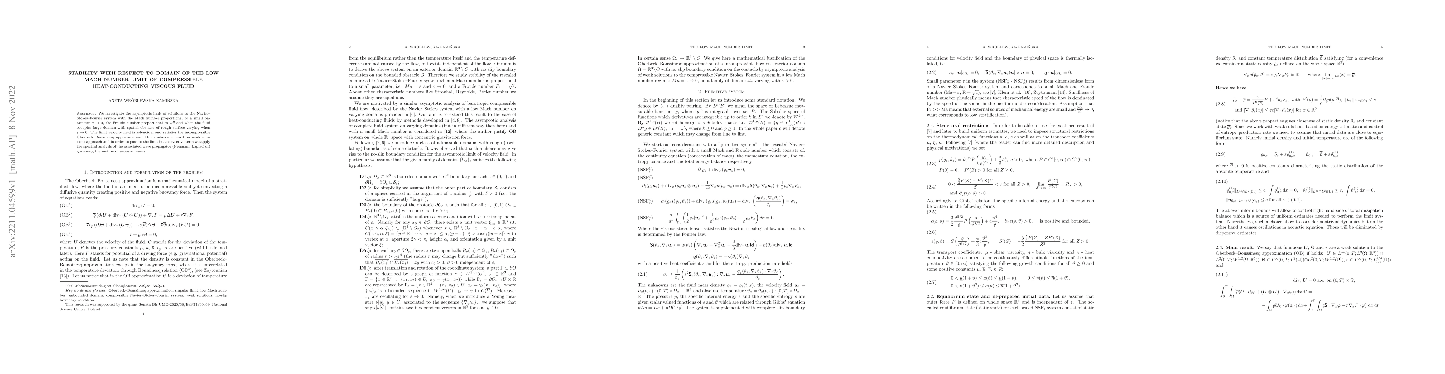 Thumbnail for Stability with respect to domain of the low Mach number limit of
  compressible heat-conducting viscous fluid