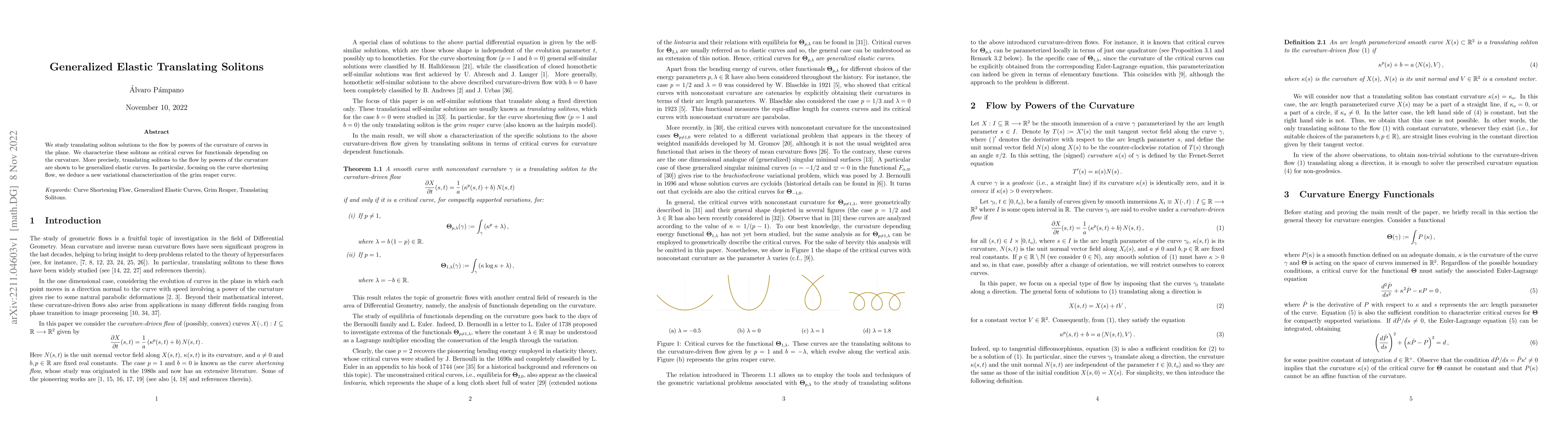 Thumbnail for Generalized Elastic Translating Solitons