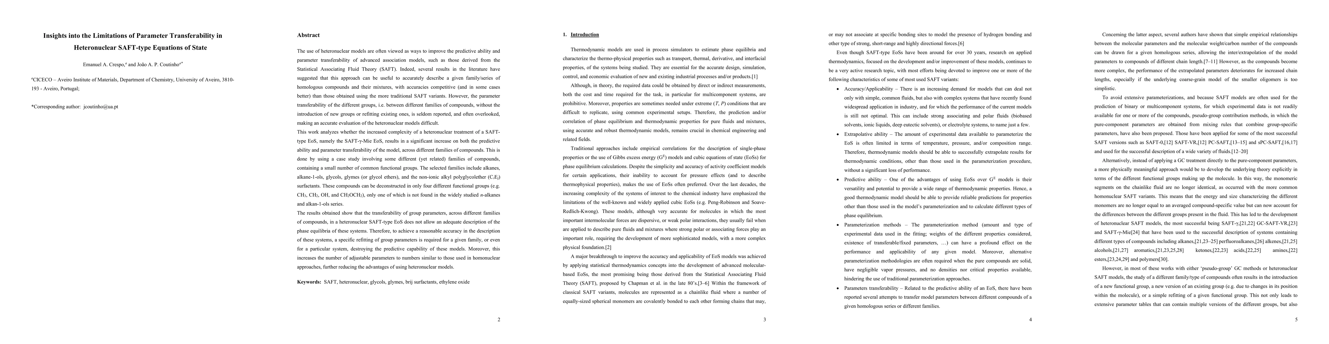 Thumbnail for Insights into the Limitations of Parameter Transferability in
  Heteronuclear SAFT-type Equations of State