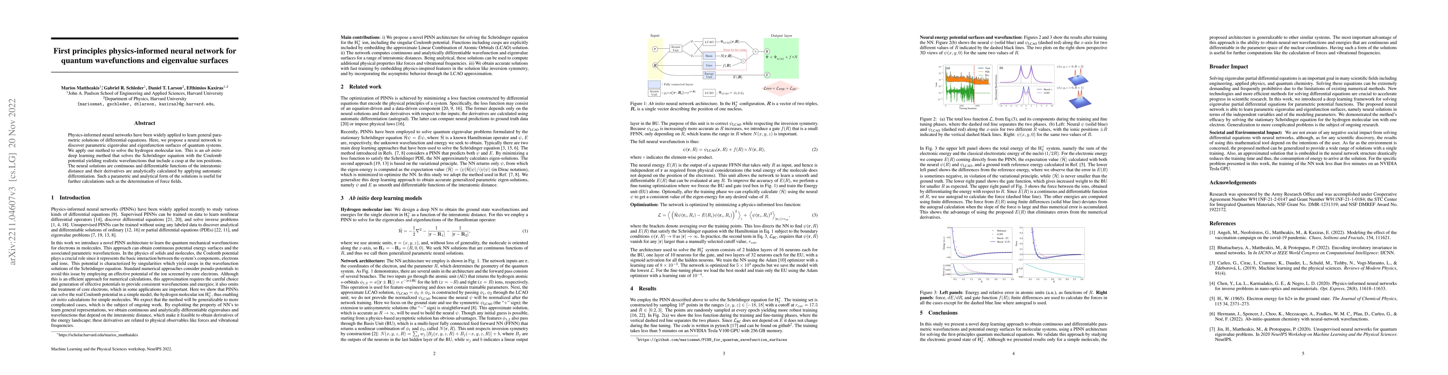 Thumbnail for First principles physics-informed neural network for quantum
  wavefunctions and eigenvalue surfaces