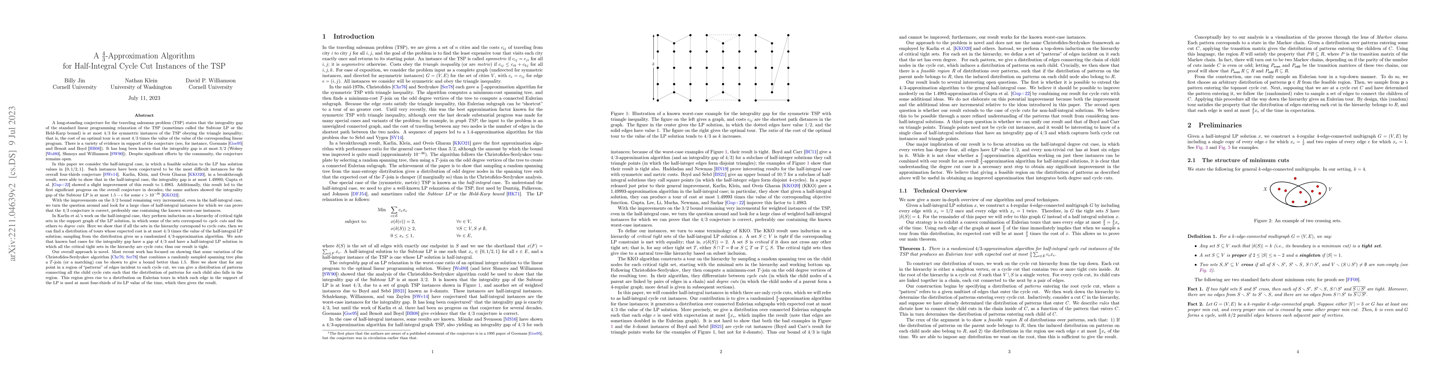 Thumbnail for A 4/3-Approximation Algorithm for Half-Integral Cycle Cut Instances of
  the TSP