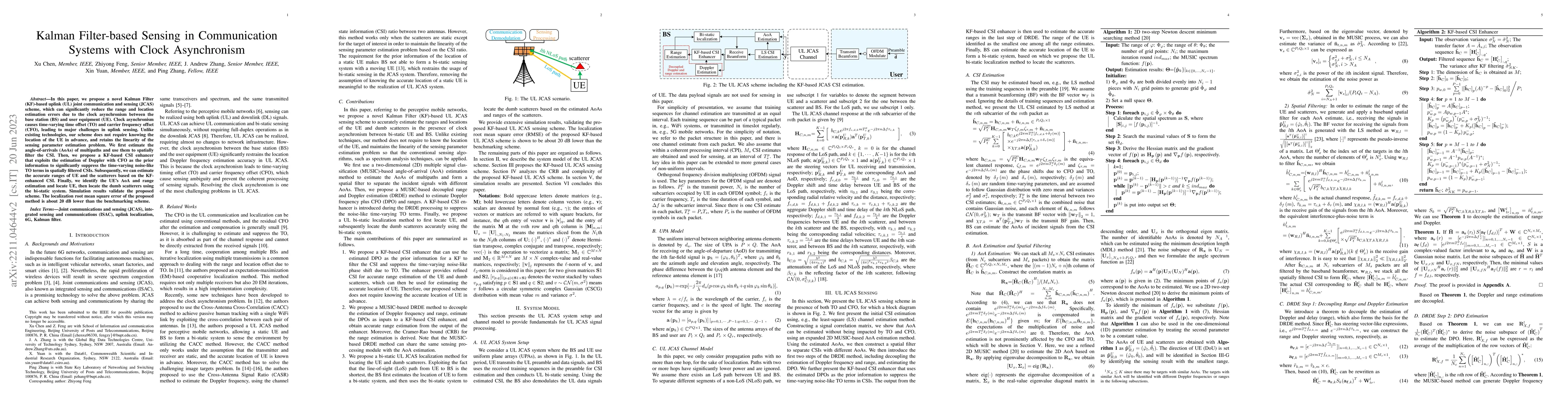 Thumbnail for Kalman Filter-based Sensing in Communication Systems with Clock
  Asynchronism