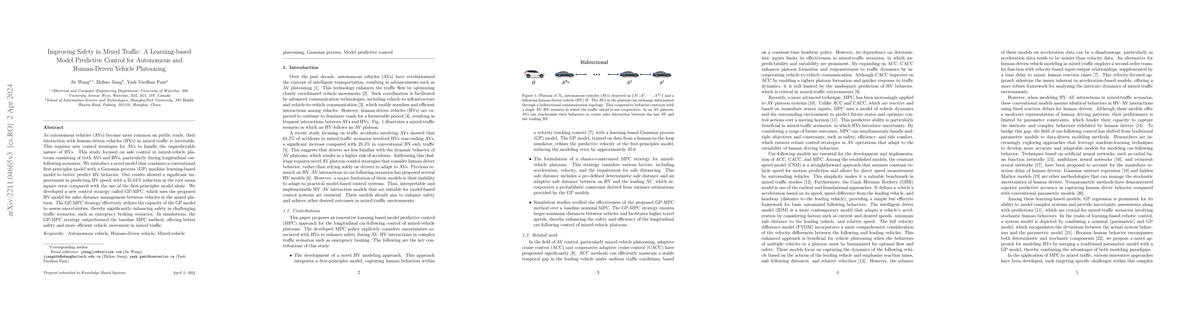Thumbnail for Improving safety in mixed traffic: A learning-based model predictive
  control for autonomous and human-driven vehicle platooning