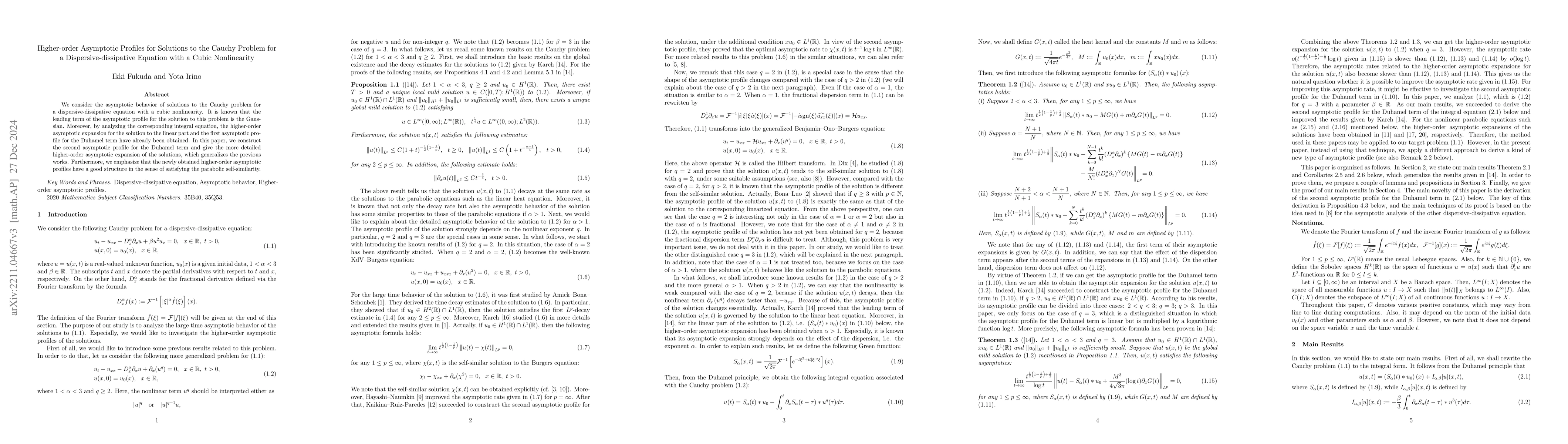Thumbnail for Higher-order asymptotic profiles for solutions to the Cauchy problem for
  a dispersive-dissipative equation with a cubic nonlinearity