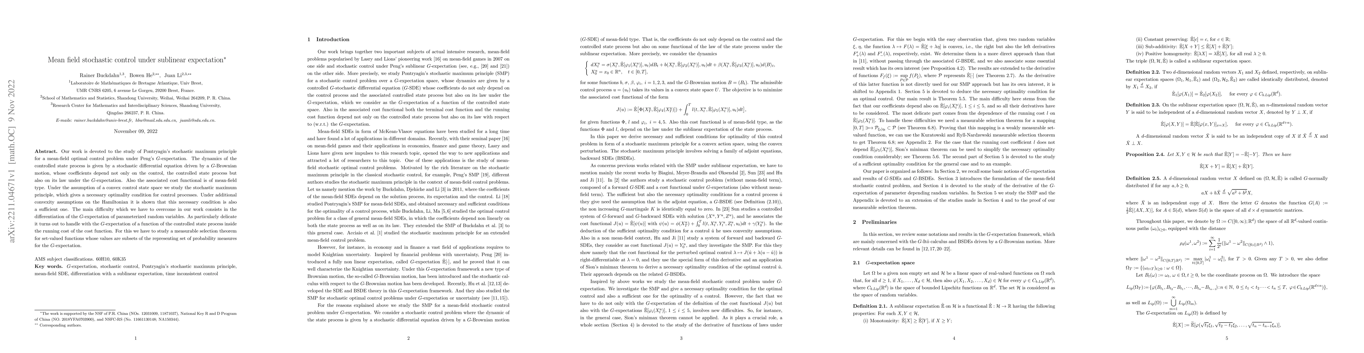 Thumbnail for Mean field stochastic control under sublinear expectation