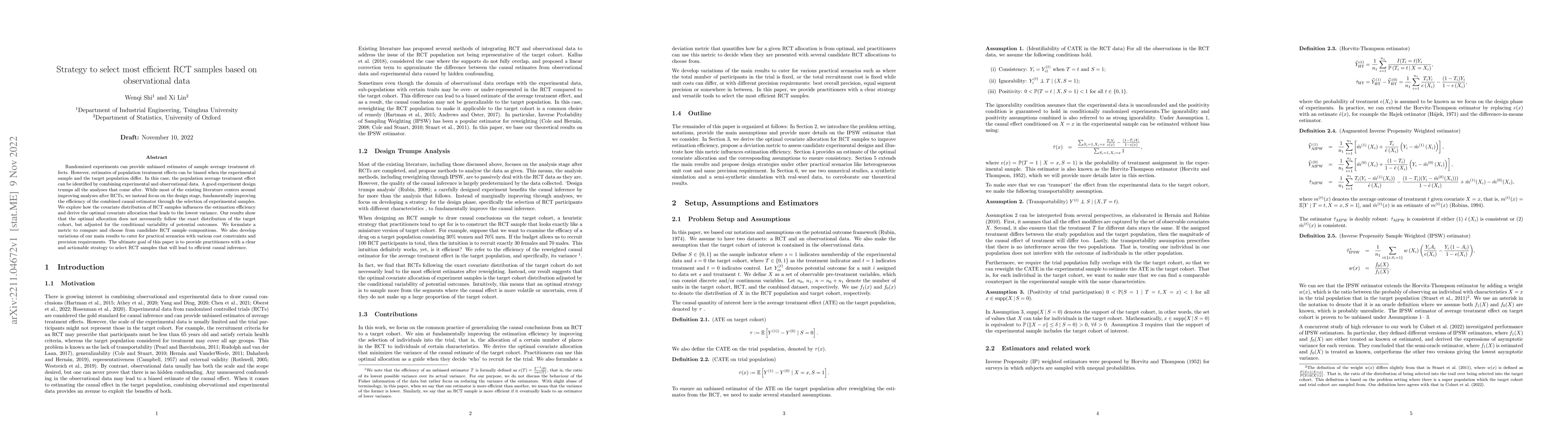 Thumbnail for Strategy to select most efficient RCT samples based on observational
  data