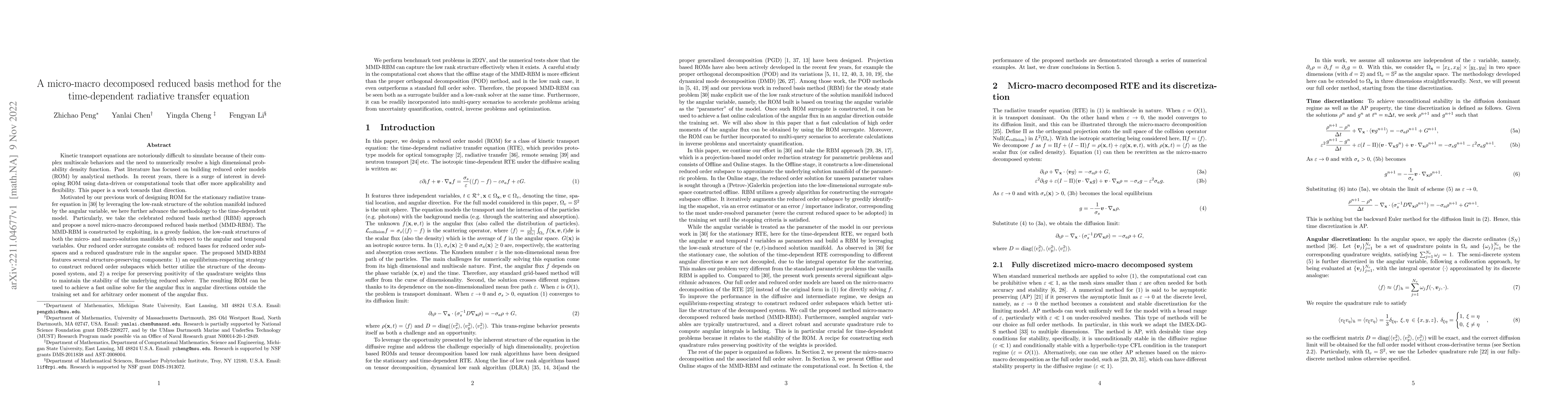 Thumbnail for A micro-macro decomposed reduced basis method for the time-dependent
  radiative transfer equation