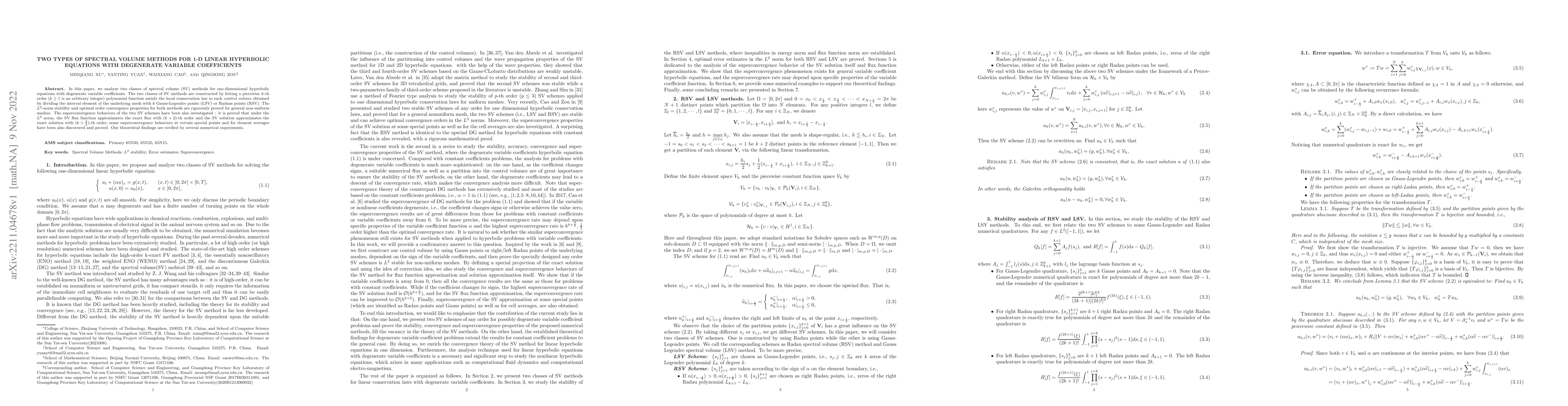 Thumbnail for Two types of spectral volume methods for 1-D linear hyperbolic equations
  with degenerate variable coefficients