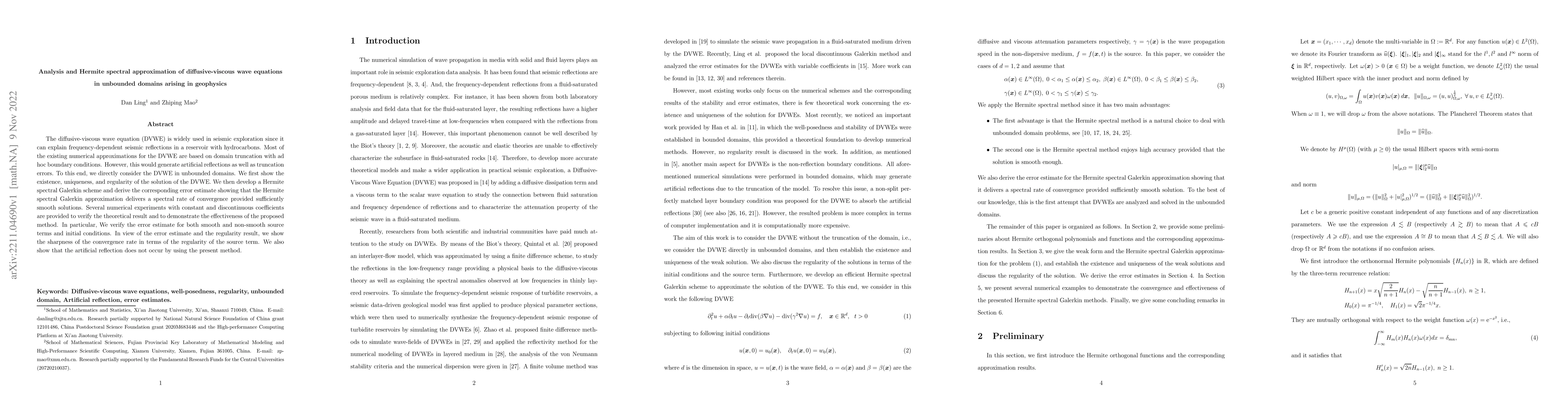Thumbnail for Analysis and Hermite spectral approximation of diffusive-viscous wave
  equations in unbounded domains arising in geophysics