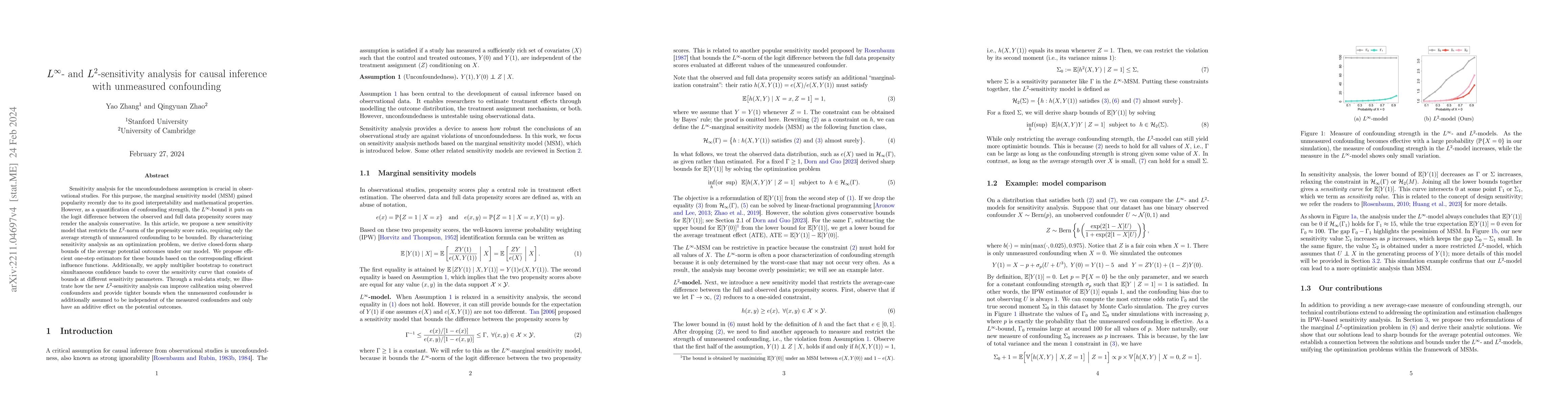 Thumbnail for $L^{\infty}$- and $L^2$-sensitivity analysis for causal inference with
  unmeasured confounding