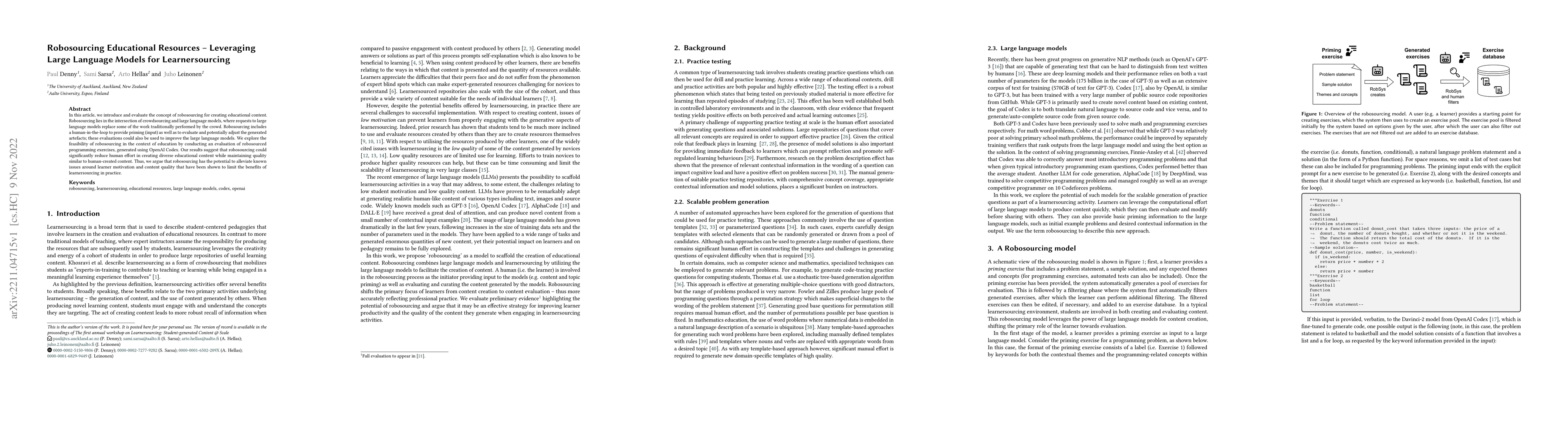 Thumbnail for Robosourcing Educational Resources -- Leveraging Large Language Models
  for Learnersourcing