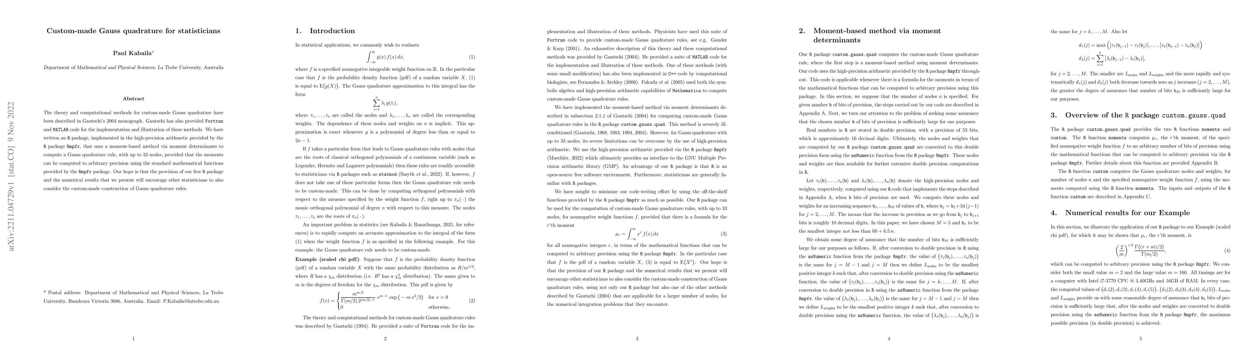 Thumbnail for Custom-made Gauss quadrature for statisticians