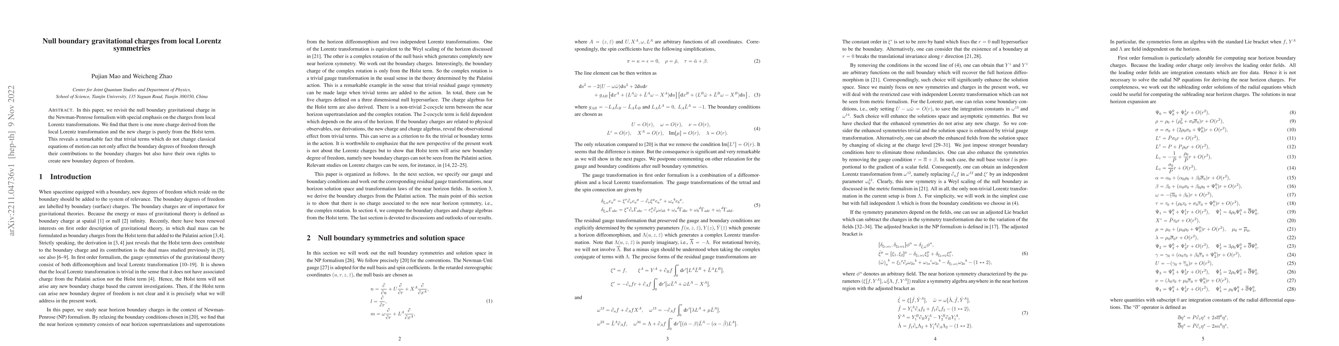 Thumbnail for Null boundary gravitational charges from local Lorentz symmetries