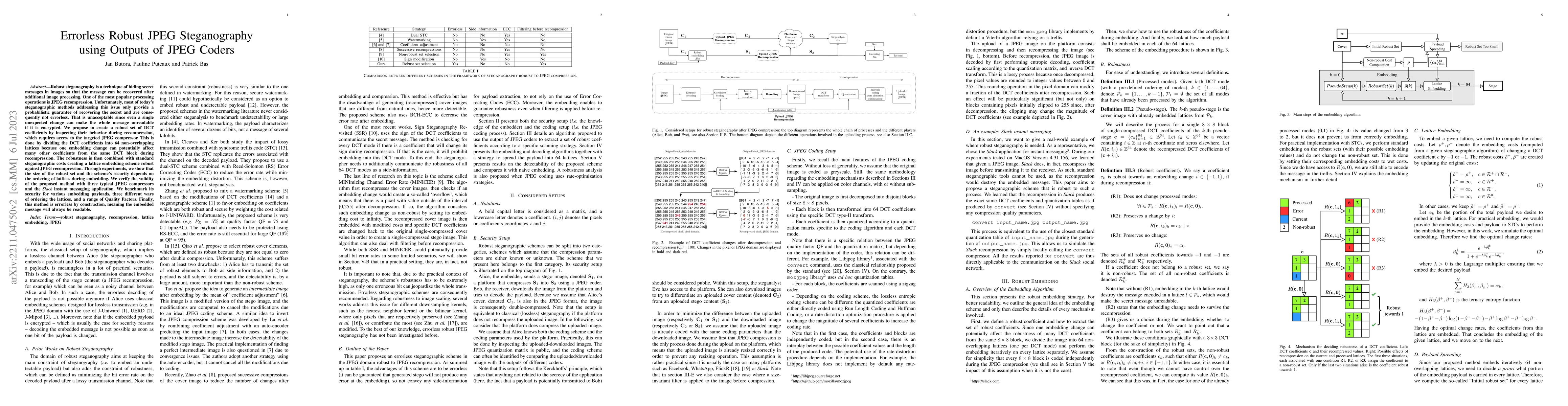 Thumbnail for Errorless Robust JPEG Steganography using Outputs of JPEG Coders