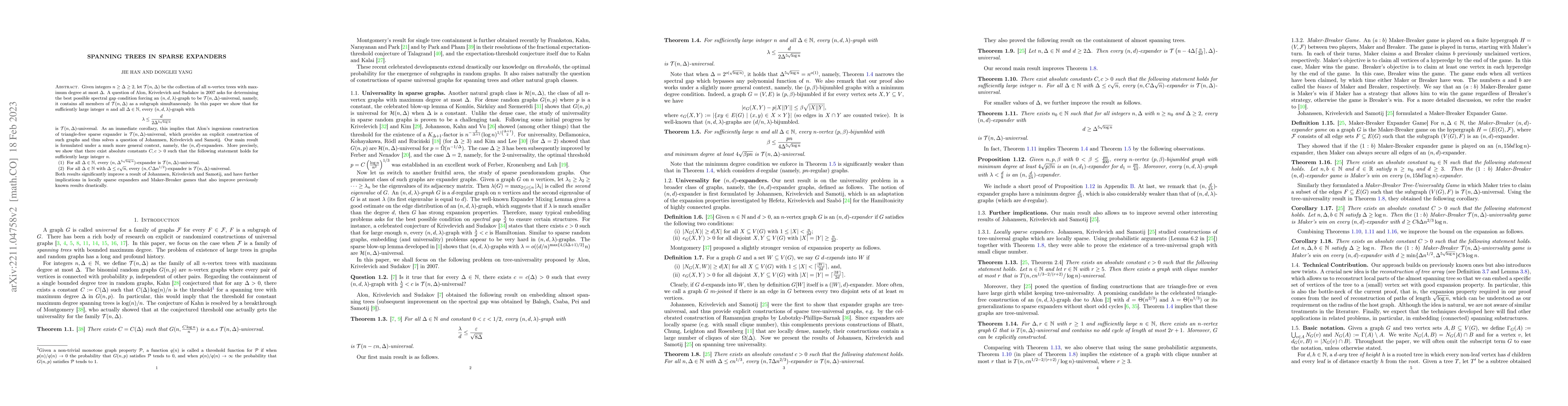 Thumbnail for Spanning trees in sparse expanders