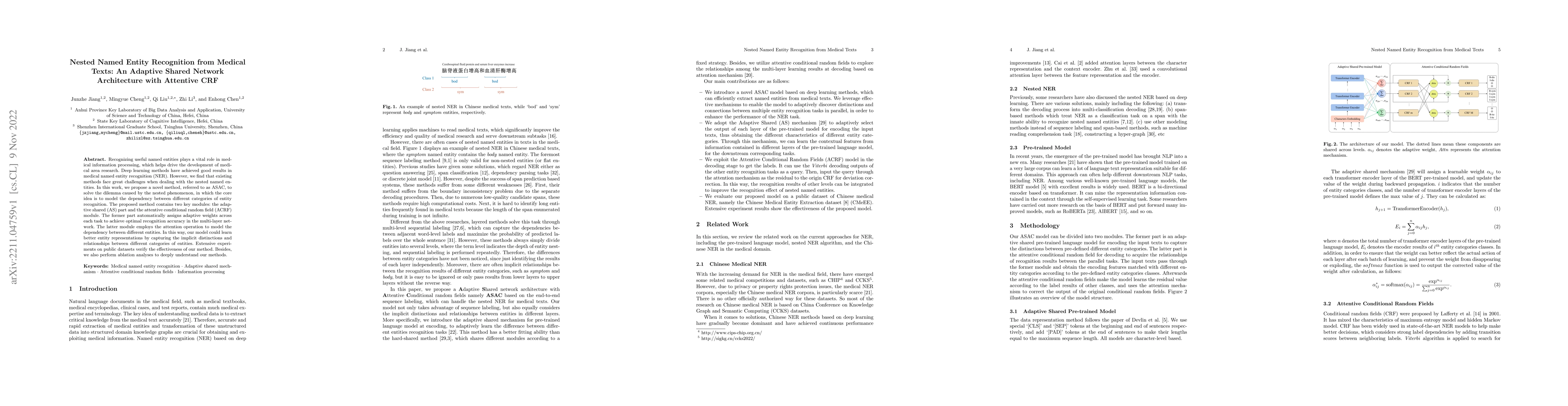 Thumbnail for Nested Named Entity Recognition from Medical Texts: An Adaptive Shared
  Network Architecture with Attentive CRF