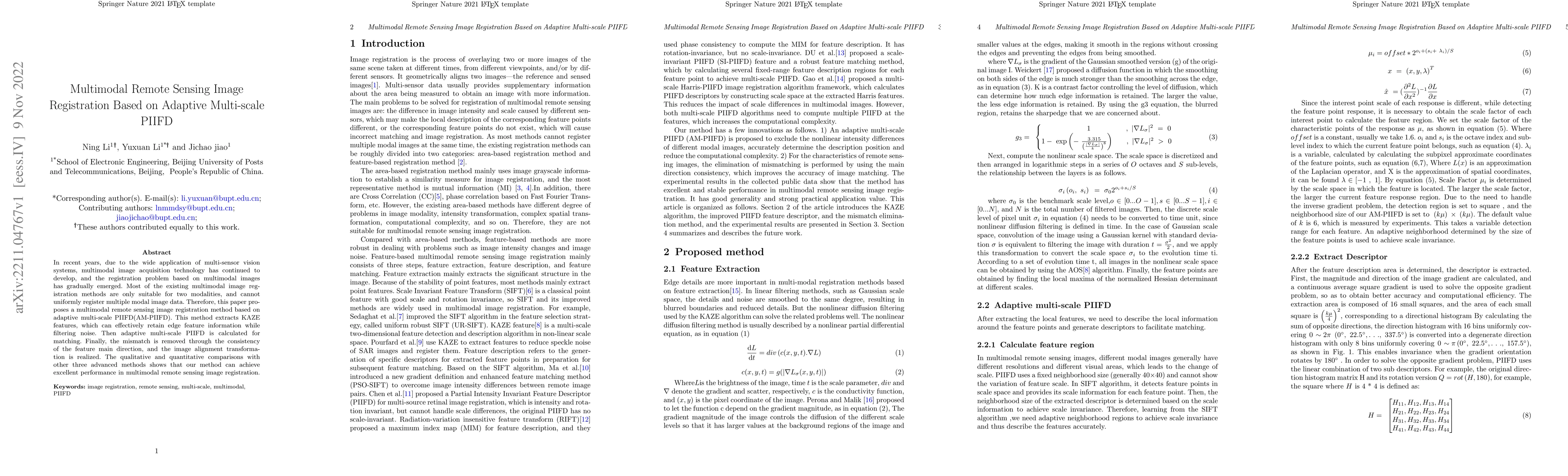 Thumbnail for Multimodal Remote Sensing Image Registration Based on Adaptive
  Multi-scale PIIFD
