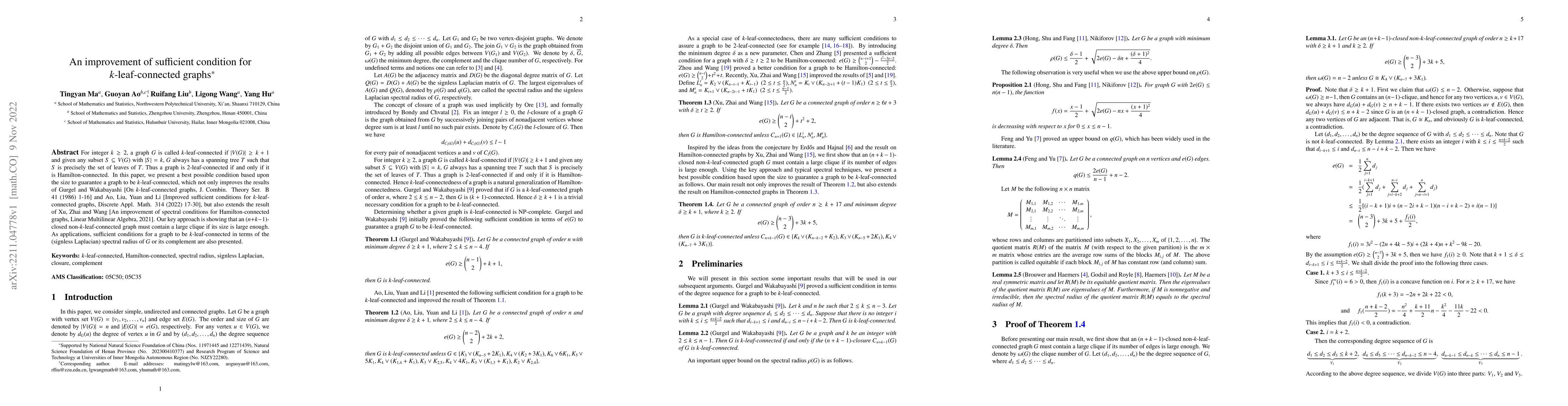 Thumbnail for An improvement of sufficient condition for $k$-leaf-connected graphs