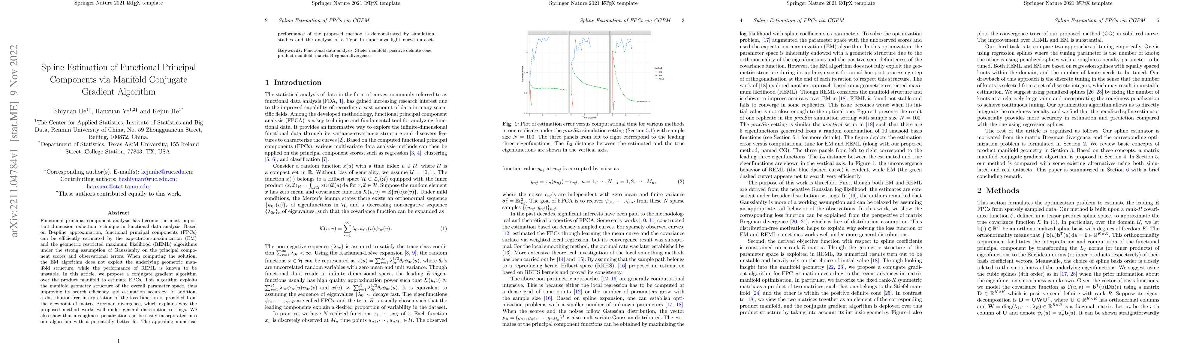 Thumbnail for Spline Estimation of Functional Principal Components via Manifold
  Conjugate Gradient Algorithm