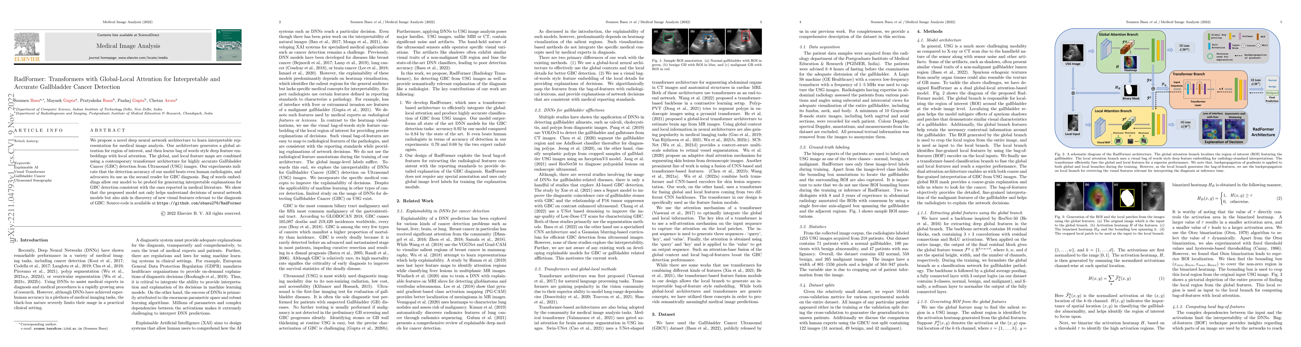 Thumbnail for RadFormer: Transformers with Global-Local Attention for Interpretable
  and Accurate Gallbladder Cancer Detection