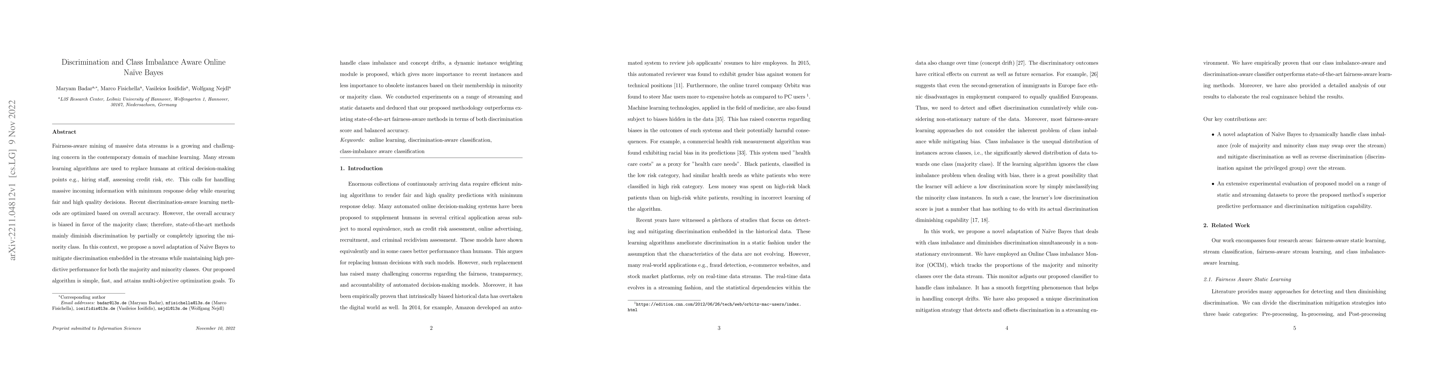 Thumbnail for Discrimination and Class Imbalance Aware Online Naive Bayes