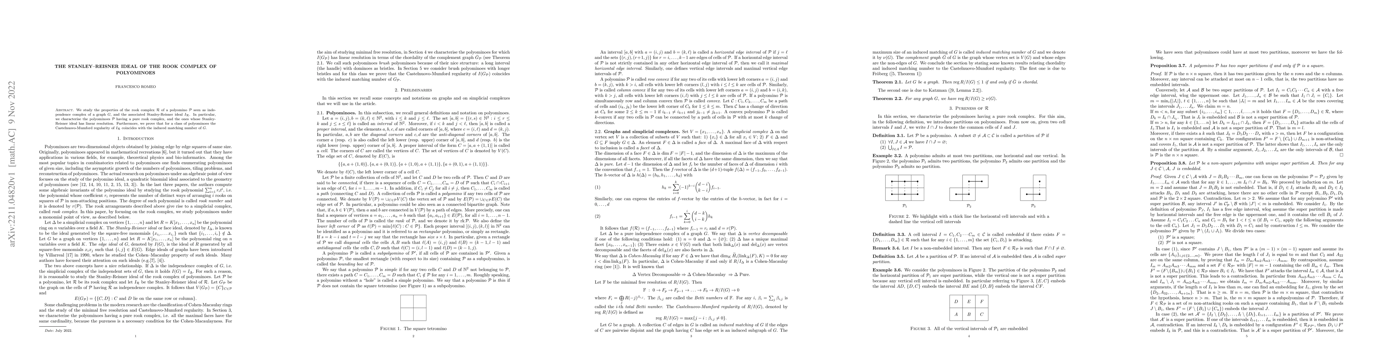 Thumbnail for The Stanley-Reisner ideal of the rook complex of polyominoes