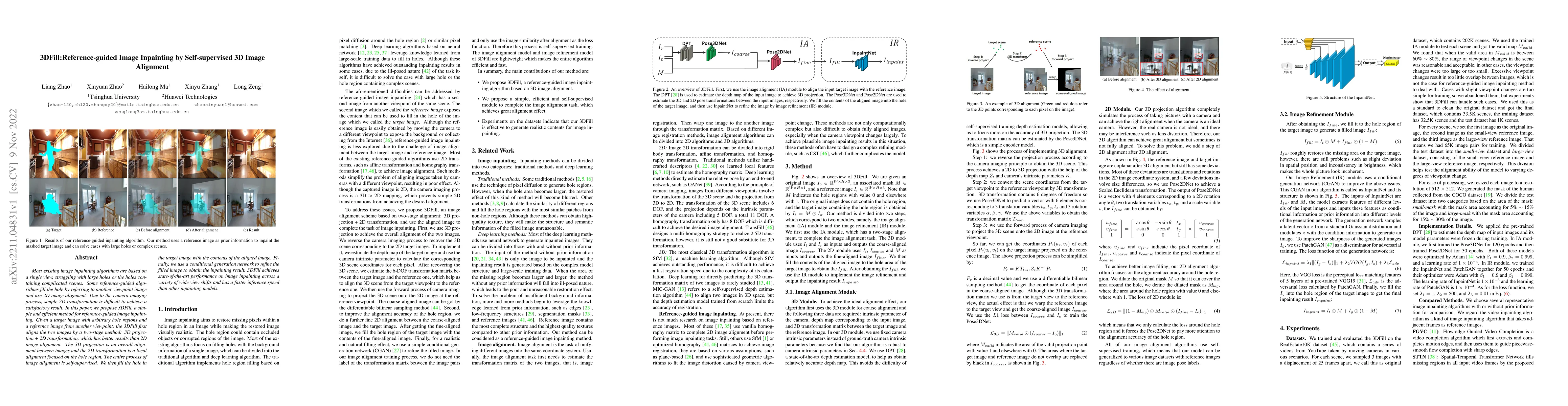 Thumbnail for 3DFill:Reference-guided Image Inpainting by Self-supervised 3D Image
  Alignment
