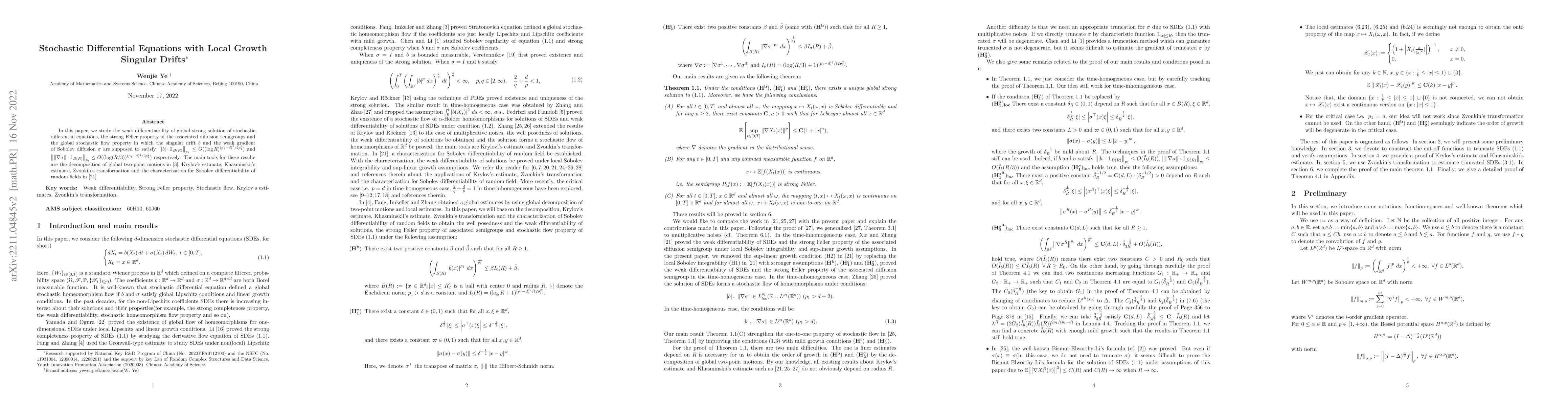 Thumbnail for Stochastic Differential Equations with Local Growth Singular Drifts