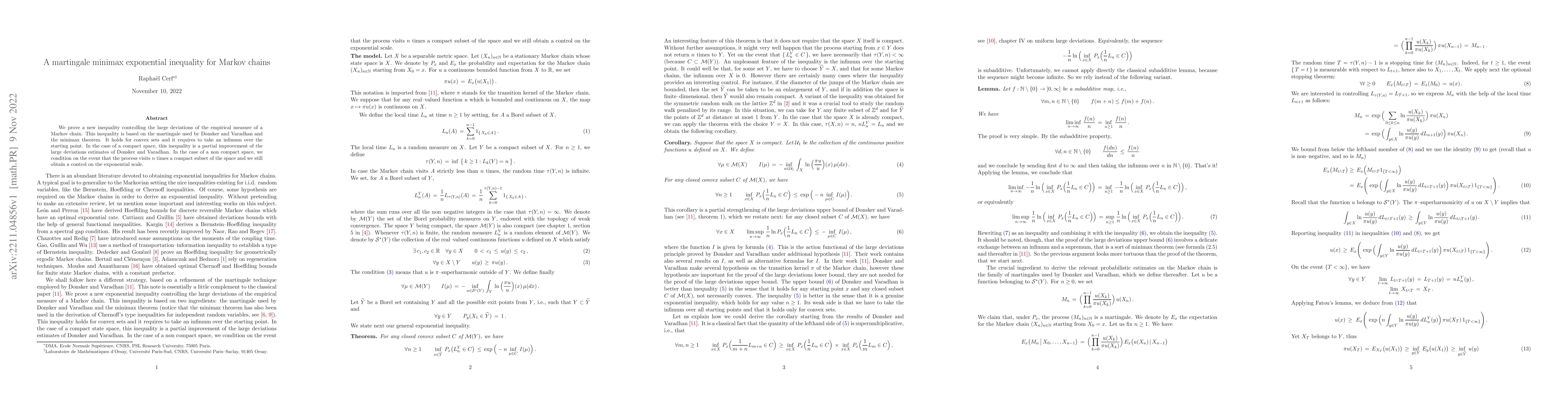 Thumbnail for A martingale minimax exponential inequality for Markov chains