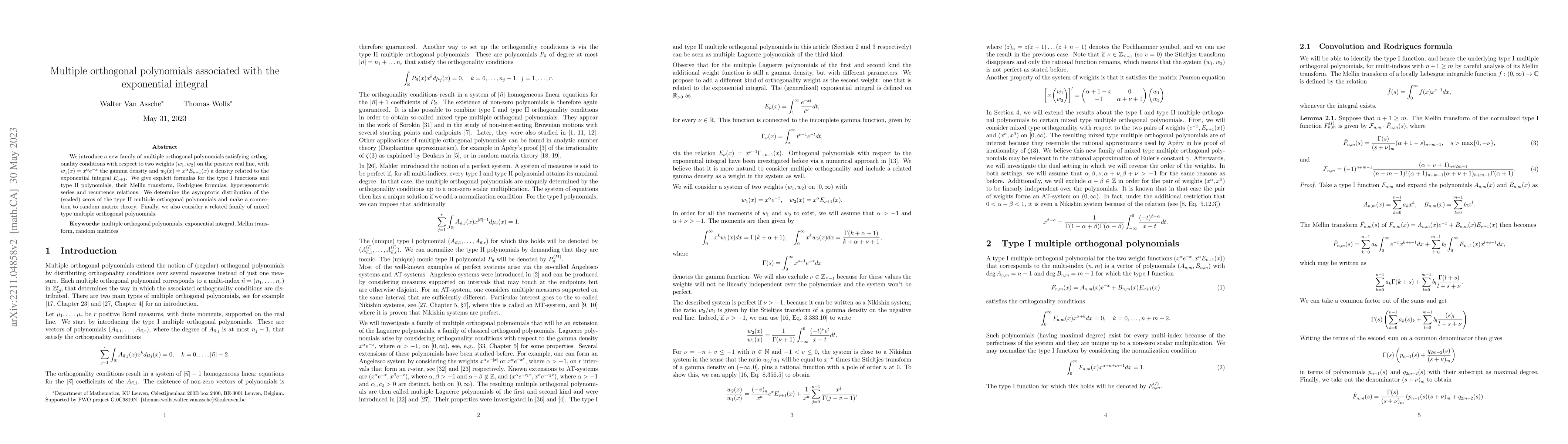 Thumbnail for Multiple orthogonal polynomials associated with the exponential integral