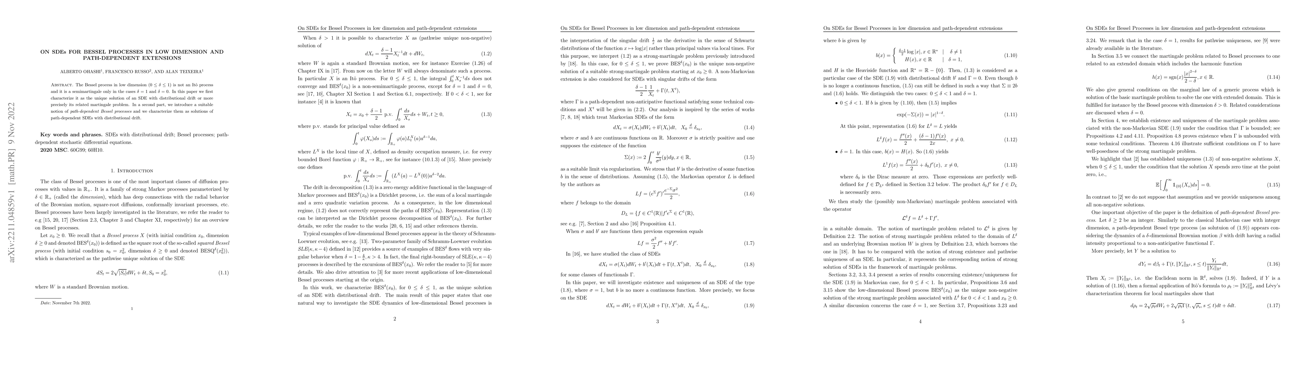 Thumbnail for On Sdes For Bessel Processes In Low Dimension And Path-dependent
  Extensions