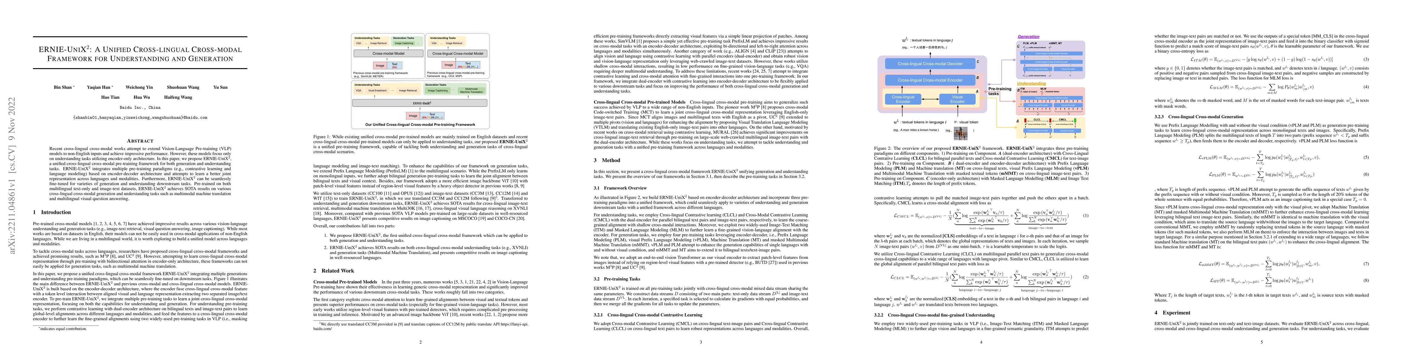 Thumbnail for ERNIE-UniX2: A Unified Cross-lingual Cross-modal Framework for
  Understanding and Generation