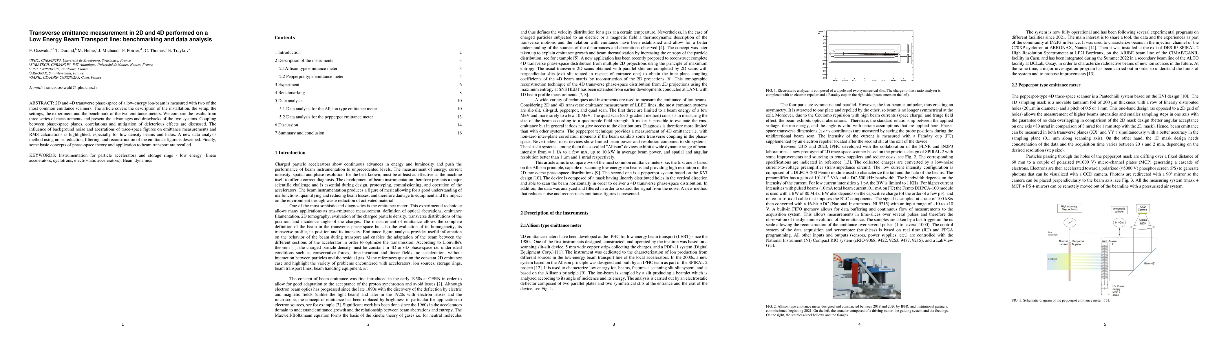 Thumbnail for Transverse emittance measurement in 2D and 4D performed on a Low Energy
  Beam Transport line: benchmarking and data analysis