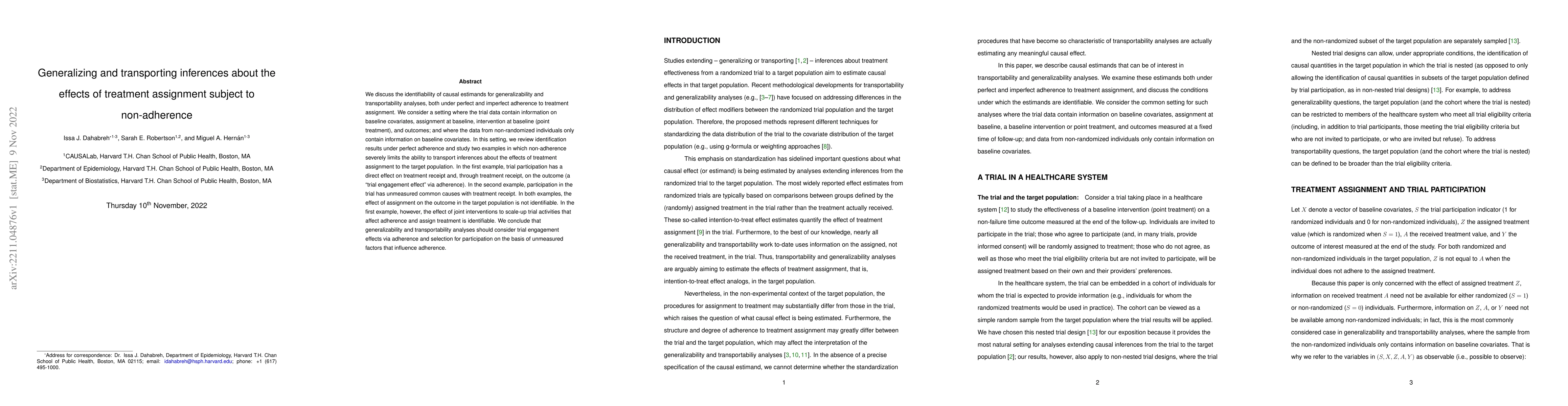 Thumbnail for Generalizing and transporting inferences about the effects of treatment
  assignment subject to non-adherence