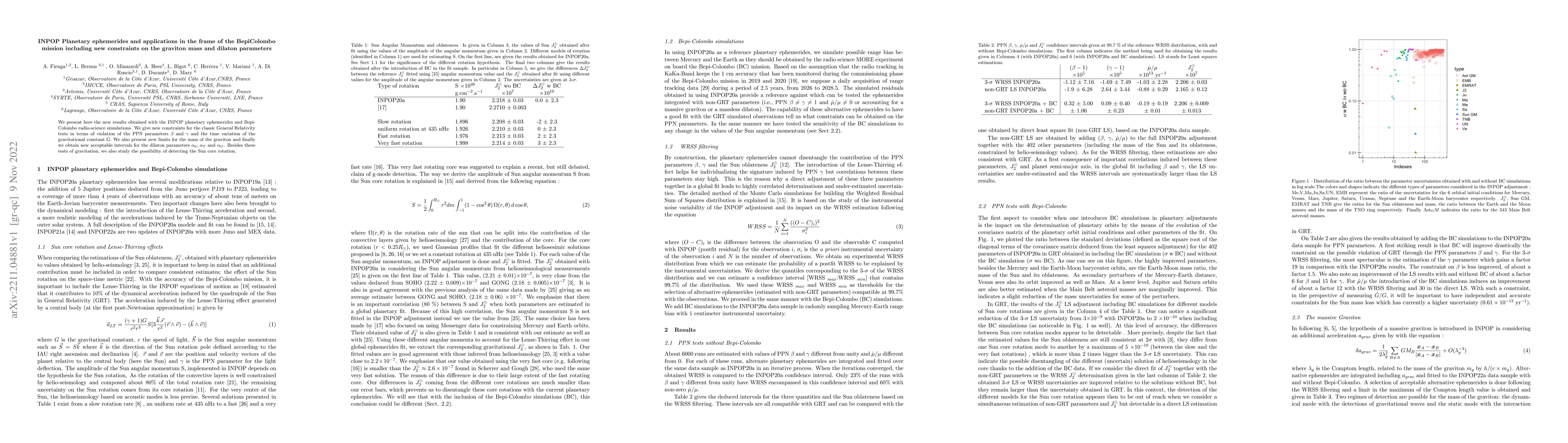 Thumbnail for INPOP Planetary ephemerides and applications in the frame of the
  BepiColombo mission including new constraints on the graviton mass and
  dilaton parameters