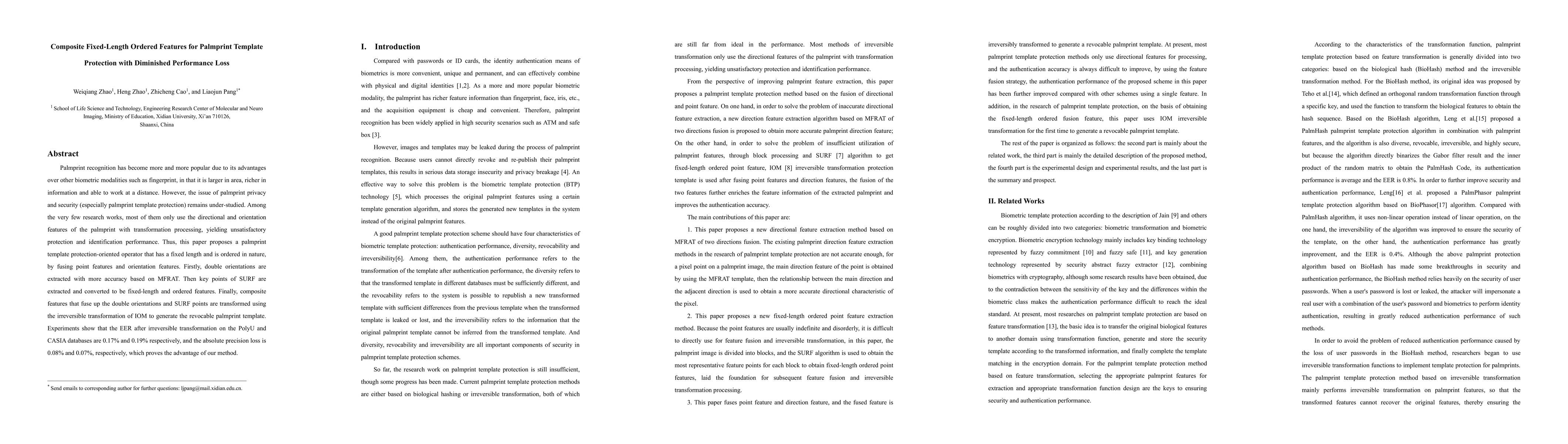 Thumbnail for Composite Fixed-Length Ordered Features for Palmprint Template
  Protection with Diminished Performance Loss
