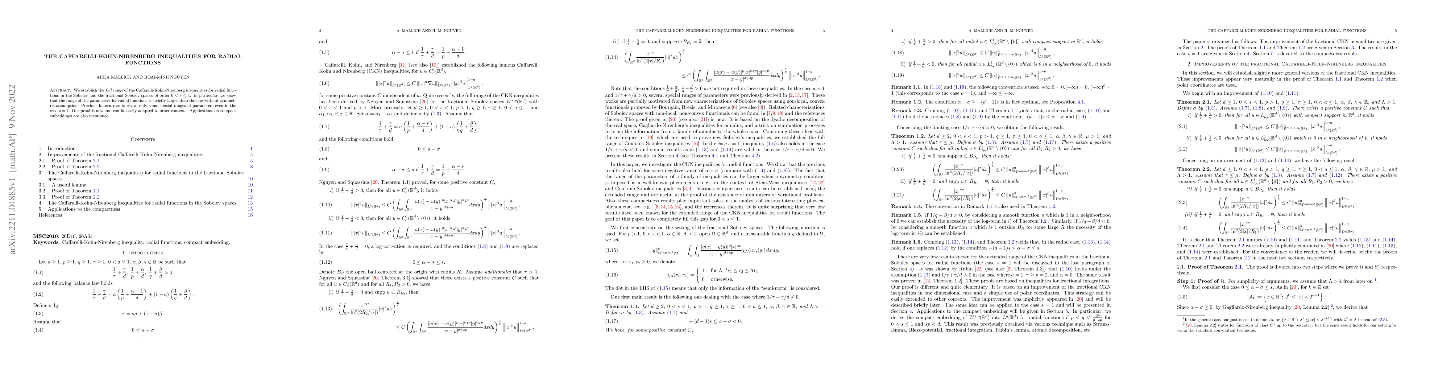 Thumbnail for The Caffarelli-Kohn-Nirenberg Inequalities For Radial Functions