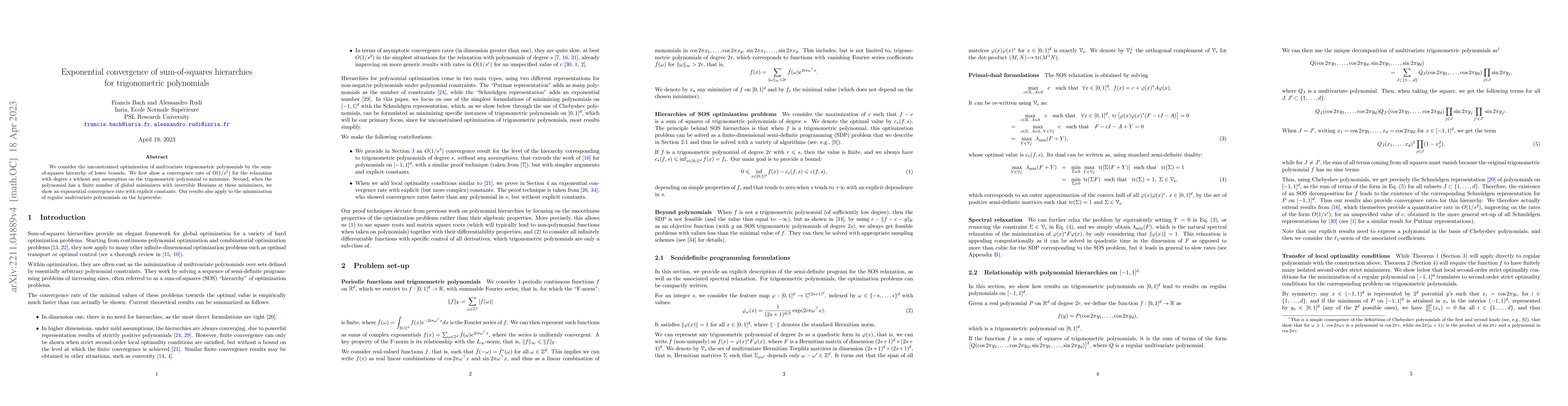 Thumbnail for Exponential convergence of sum-of-squares hierarchies for trigonometric
  polynomials